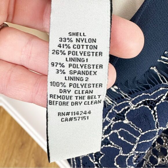 Eliza J | Navy Blue Fitted Lace-Overlay Dress Crystal Embellishment Open-Back 2P - Picture 10 of 14